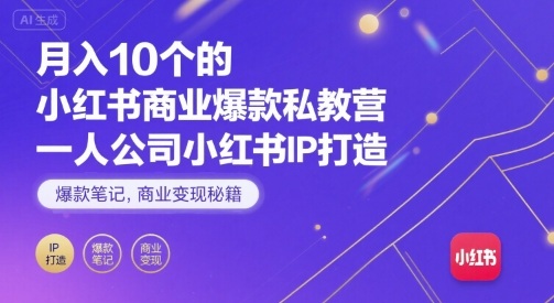 月入10个的小红书商业爆款私教营，一人公司小红书IP打造，爆款笔记，商业变现秘籍-小鹏项目网