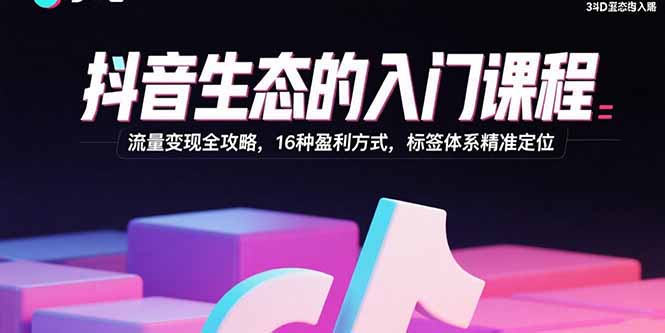 抖音生态的入门课程：流量变现全攻略，16种盈利方式，标签体系精准定位-小鹏项目网