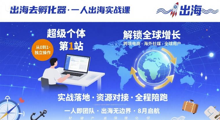 出海去孵化器，一人出海实战课，​超级个体第1站，解锁全球增长-小鹏项目网