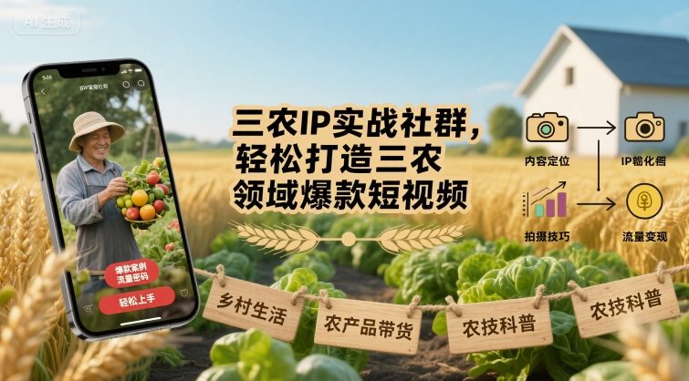 三农IP实战社群，轻松打造三农领域爆款短视频-小鹏项目网