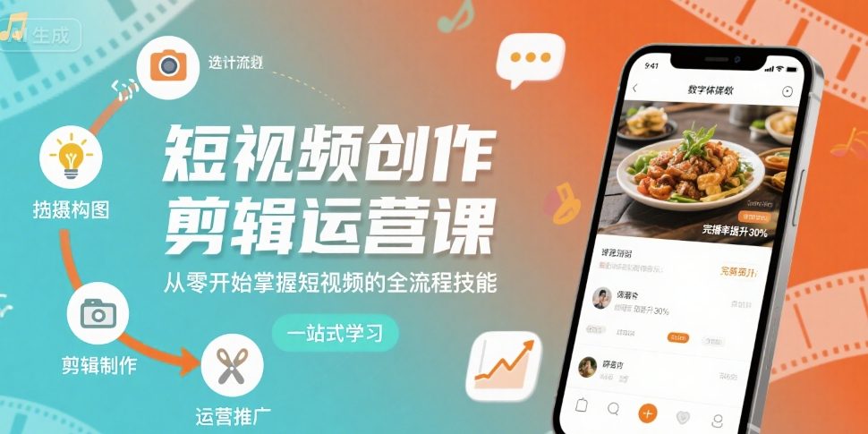 短视频创作剪辑运营课，从零开始掌握短视频的全流程技能-小鹏项目网