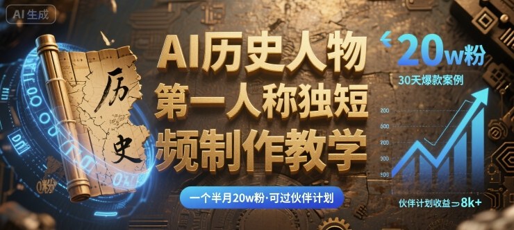 最新AI历史人物第一人称独白短视频制作教学，一个半月20w粉，可过伙伴计划-小鹏项目网