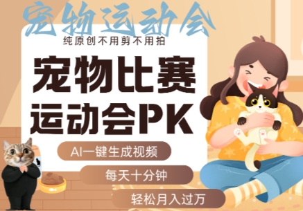 AI一键生成宠物比赛运动会PK视频，纯原创不用剪不用拍，每天十分钟，轻松月入过1W+-小鹏项目网