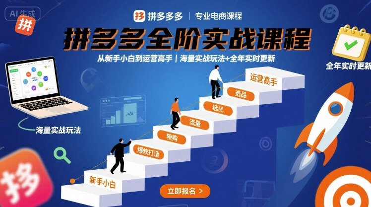 拼多多全阶实战课程，从新手小白到运营高手，海量实战玩法+全年实时更新【2025年9月更新】-小鹏项目网