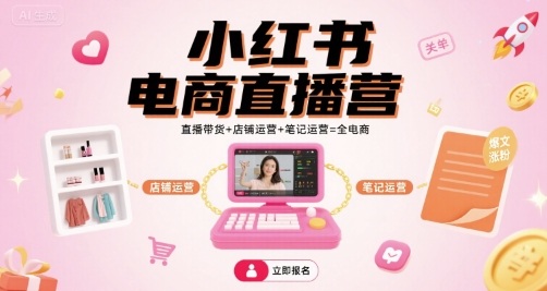 小红书电商直播营，直播带货+店铺运营+笔记运营=全电商-小鹏项目网