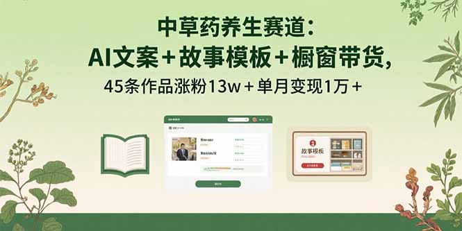 中草药养生赛道：AI文案+故事模板+橱带货，45条作品涨粉13w+单月变现1万+-小鹏项目网