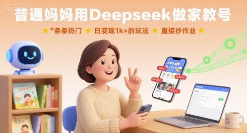 普通妈妈用Deepseek做家教号，条条热门，日变现1k+的玩法，直接抄作业-小鹏项目网