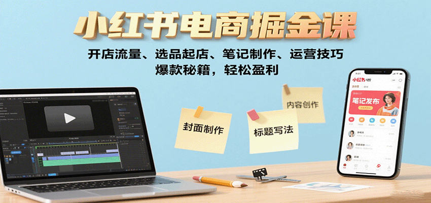 小红书电商掘金课：开店流量、选品起店、笔记制作、运营技巧，爆款秘籍，轻松盈利-小鹏项目网