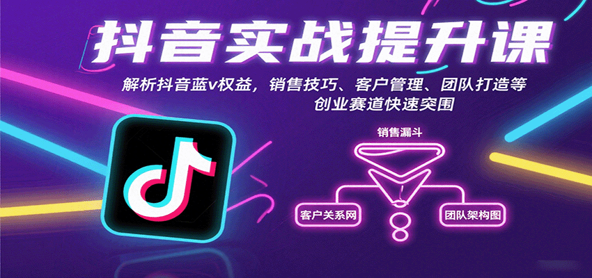 抖音实战提升课：解析抖音蓝v权益，销售技巧、客户管理、团队打造等创业赛道快速突围-小鹏项目网
