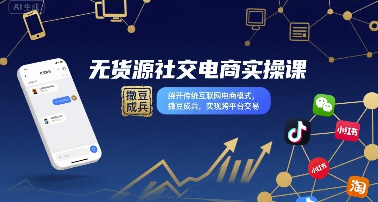 无货源社交电商实操课，绕开传统互联网电商模式，撒豆成兵，实现跨平台交易-小鹏项目网