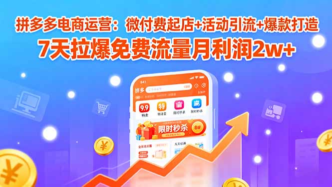 拼多多电商运营：微付费起店+活动引流+爆款打造 7天拉爆免费流量月利润2w+-小鹏项目网