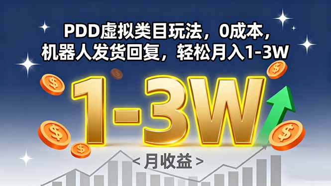 PDD虚拟类目玩法，0成本，机器人发货回复，轻松月入1-3W-小鹏项目网