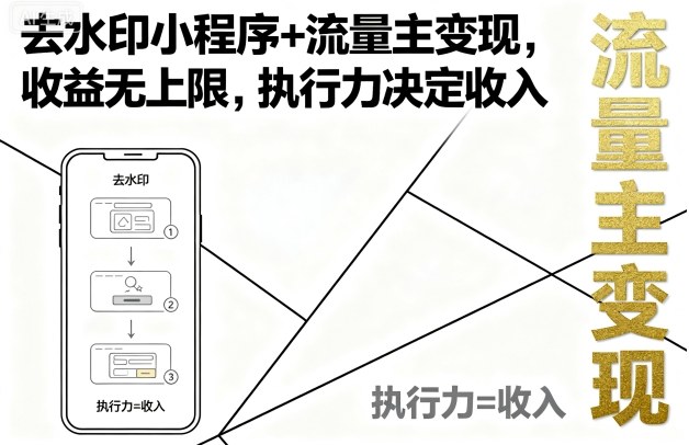去水印小程序+流量主变现，收益无上限，执行力决定收入-小鹏项目网