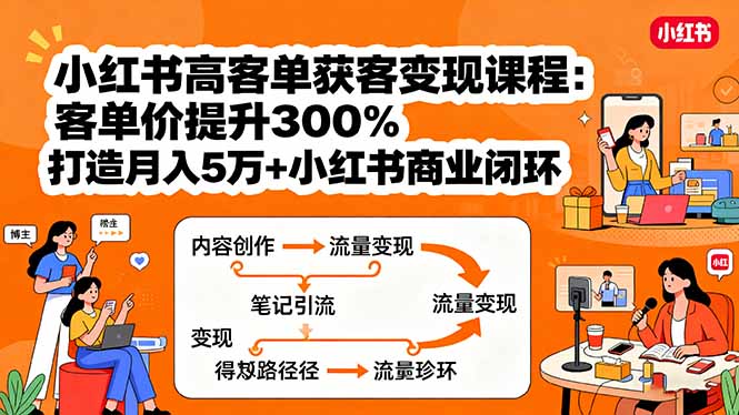 小红书高客单获客变现课程：客单价提升300%，打造月入10万+小红书商业闭环-小鹏项目网