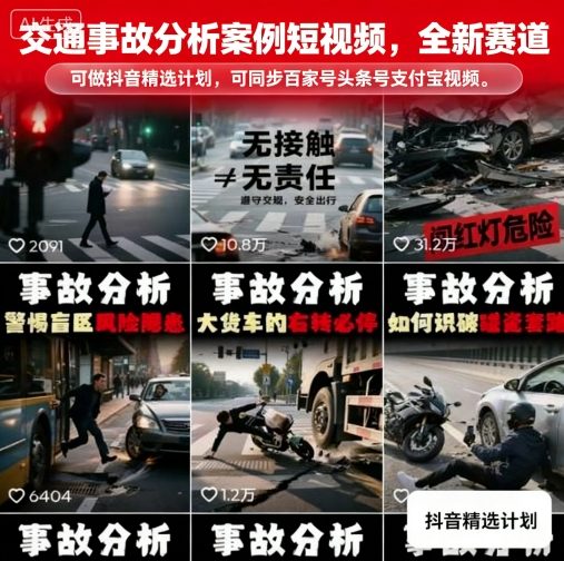 交通事故分析案例短视频，全新赛道，可做抖音精选计划，可同步百家号头条号支付宝视频号平台-小鹏项目网