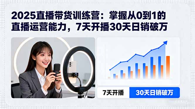 2025直播带货训练营：掌握从0到1的直播运营能力，7天开播30天日销破万-小鹏项目网