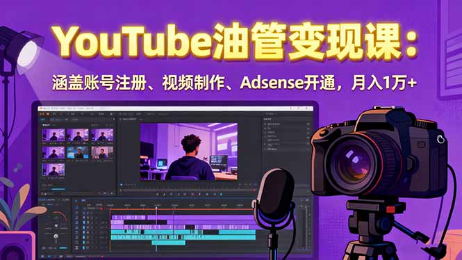 2025YouTube油管变现课：涵盖账号注册、视频制作、Adsense开通，月入1万+-小鹏项目网