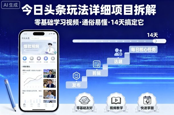 今日头条玩法详细项目拆解，零基础学习视频 通俗易懂 14天搞定它-小鹏项目网