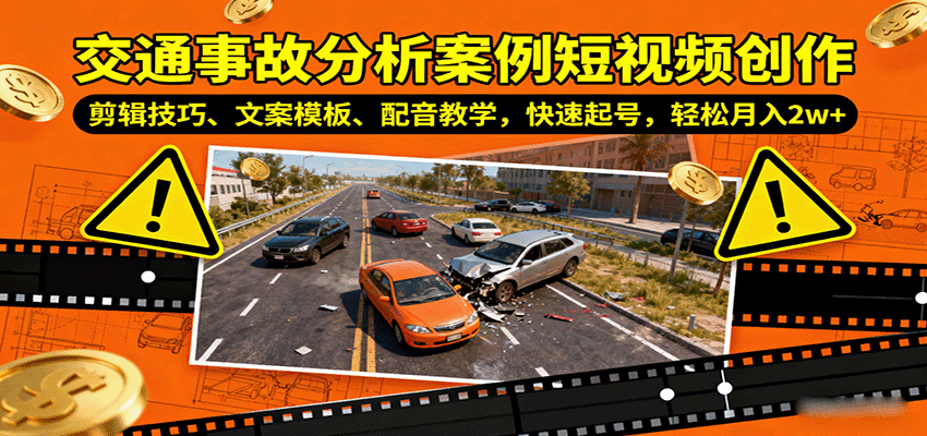 交通事故分析案例短视频创作，剪辑技巧、文案模板、配音教学，快速起号，轻松月入2w+-小鹏项目网
