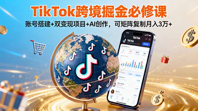 TikTo跨境掘金必修课，账号搭建+双变现项目+AI创作，可矩阵复制月入3万+-小鹏项目网