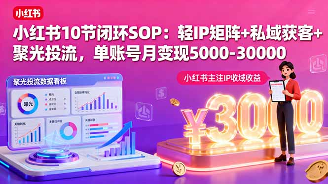 小红书10节闭环SOP：轻IP矩阵+私域获客+聚光投流，单账号月变现5000-30000-小鹏项目网