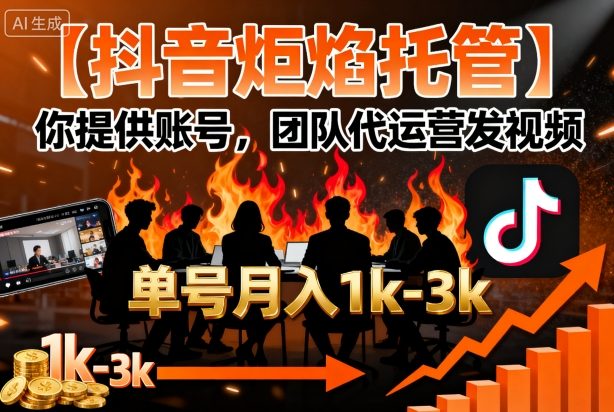 【抖音炬焰托管】你提供账号，团队代运营发视频，单号月入1k+【揭秘】-小鹏项目网