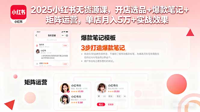 2025小红书无货源课，开店选品+爆款笔记+矩阵运营，单店月入5万+实战效果-小鹏项目网