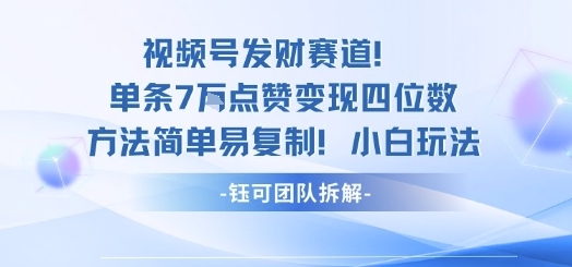 视频号发财赛道单条7W点赞变现四位数方法简单易复制小白玩法-小鹏项目网