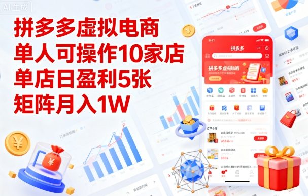 拼多多虚拟电商，单人可操作10家店，单店日盈利5张，矩阵月入1W+【揭秘】-小鹏项目网