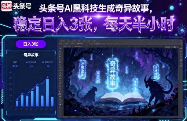 头条号AI黑科技生成奇异故事，稳定日入3张，每天半小时-小鹏项目网