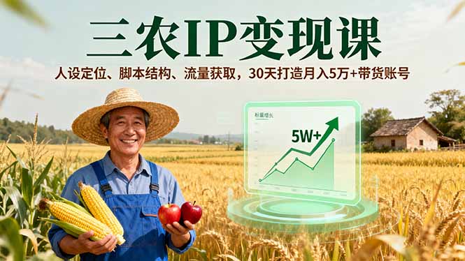 三农IP变现课，人设定位、脚本结构、流量获取，30天打造月入5万+带货账号-小鹏项目网