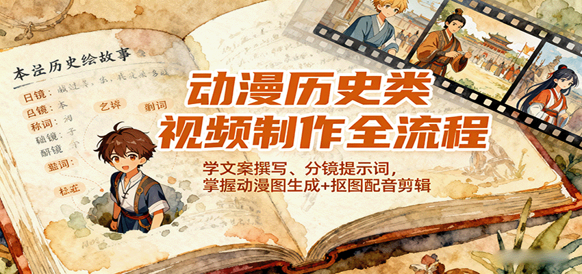 动漫历史类视频制作全流程，学文案撰写、分镜提示词，掌握动漫图生成+抠图配音剪辑-小鹏项目网