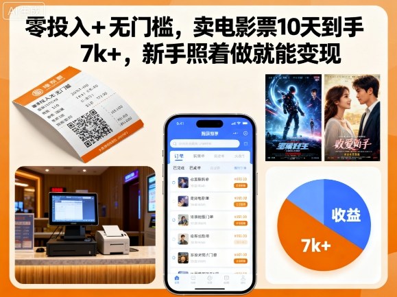 零投入+无门槛，卖电影票10天到手7k+，新手照着做就能变现【揭秘】-小鹏项目网
