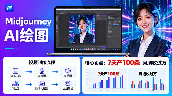 AI绘图照片开口说话视频制作：Midjourney+数字人，7天产100条月增收过万-小鹏项目网