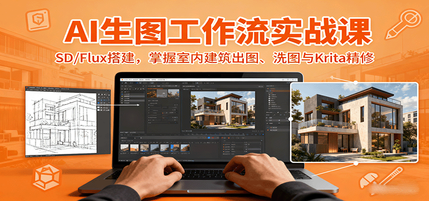 AI生图工作流实战课：SD/Flux搭建，掌握室内建筑出图、洗图与Krita精修-小鹏项目网