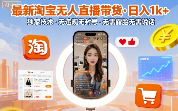 最新淘宝无人直播带货，日入1k+，独家技术，无违规无封号，无需露脸无需说话【揭秘】-小鹏项目网