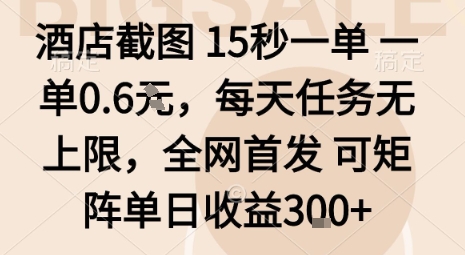 酒店截图15秒一单，一单0.6米，每天任务无上限，全网首发可矩阵单日收益3张【揭秘】-小鹏项目网