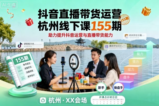 抖音直播带货运营杭州线下课155期，助力提升抖音运营与直播带货能力-小鹏项目网
