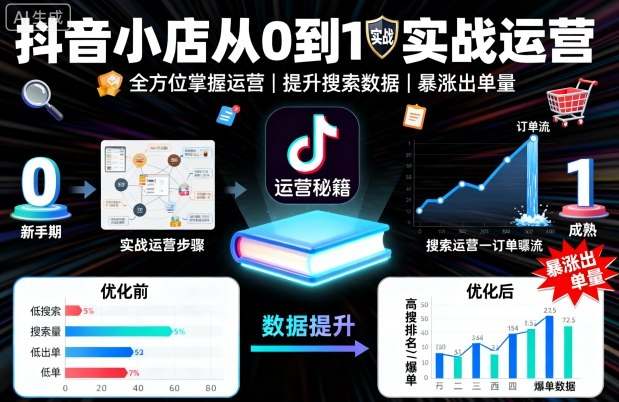 抖音小店从0到1实战运营，帮你全方位掌握小店运营，提升搜索数据与出单量-小鹏项目网