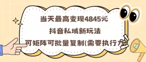 当天最高变现1k+，抖音私域新玩法，可矩阵可批量复制-小鹏项目网
