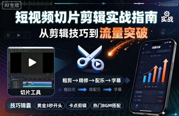 短视频切片剪辑实战指南，从剪辑技巧到流量突破-小鹏项目网