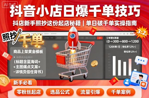 抖音小店日爆千单技巧，抖店新手照抄这份起店秘籍，单日破千单-小鹏项目网