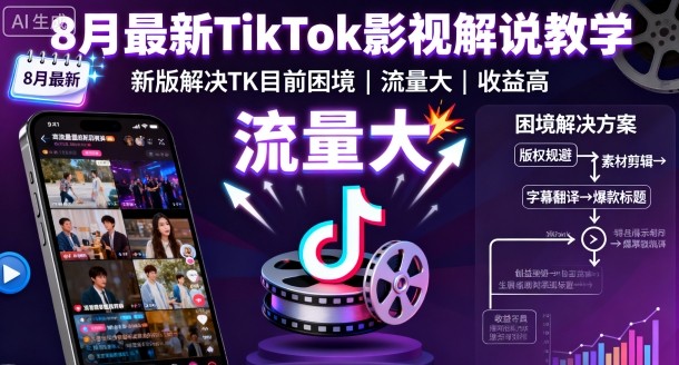 8月最新TikTok影视解说教学，新版解决TK目前困境，流量大，收益高-小鹏项目网
