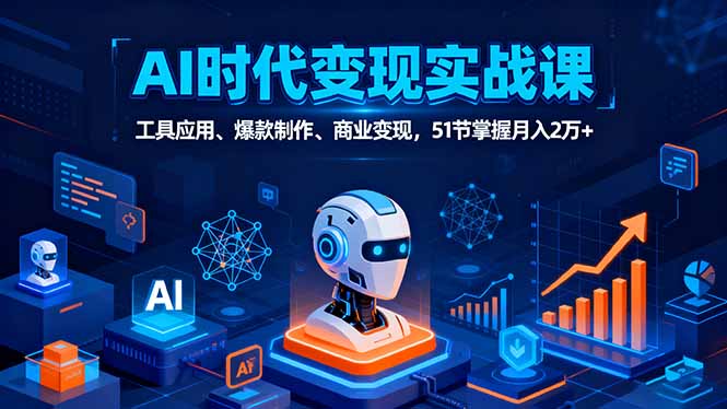 AI时代全场景实战课，工具应用、爆款制作、商业变现，51节掌握月入2万+-小鹏项目网