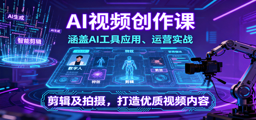 AI视频创作课，涵盖AI工具应用、运营实战、剪辑及拍摄，打造优质视频内容-小鹏项目网