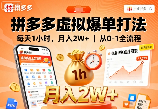 拼多多虚拟爆单打法，每天1小时，月入2W+，从0-1全流程-小鹏项目网