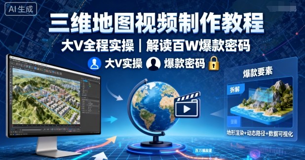 三维地图视频制作教程，大V全程实操，解读百W爆款密码-小鹏项目网