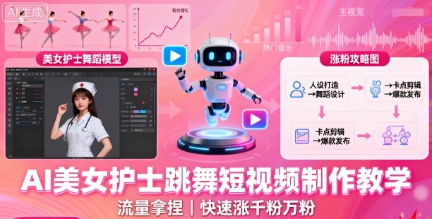 AI美女护士跳舞短视频制作教学，流量拿捏，快速涨千粉万粉【提示词+视频教程】-小鹏项目网
