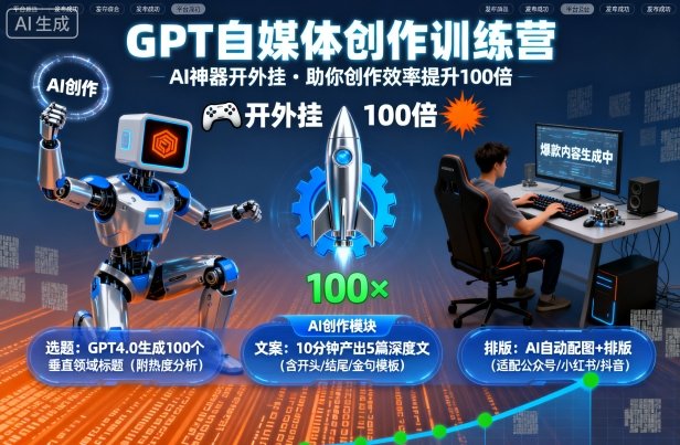 GPT自媒体创作训练营：AI神器开外挂，助你创作效率提升100倍-小鹏项目网