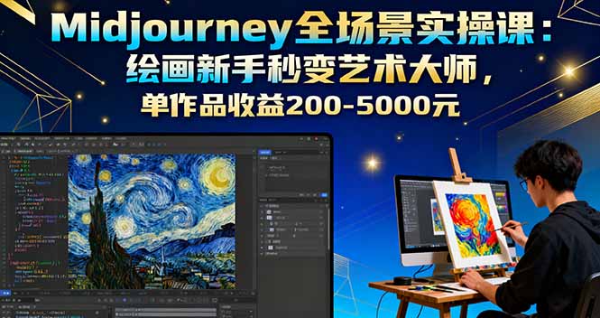 Midjourney全场景实操课：绘画新手秒变艺术大师，单作品收益200-5000元-小鹏项目网